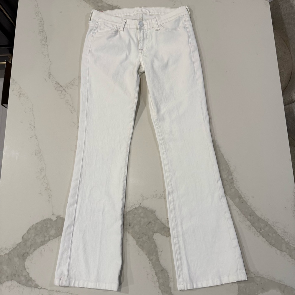 7 For All Mankind Tailorless Broken Twill Original Bootcut White Jeans Womens 26 - Picture 6 of 15